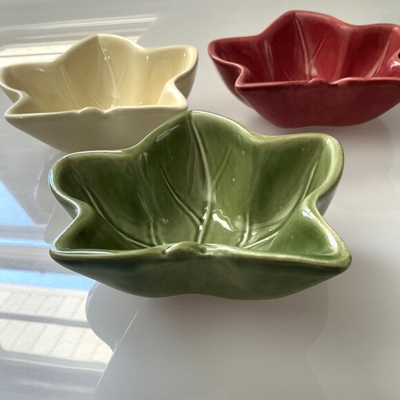 NEW MAPLE LEAF BOWLS CERAMIC MULTICOLOR FALL  3PCS - Picture 5 of 12